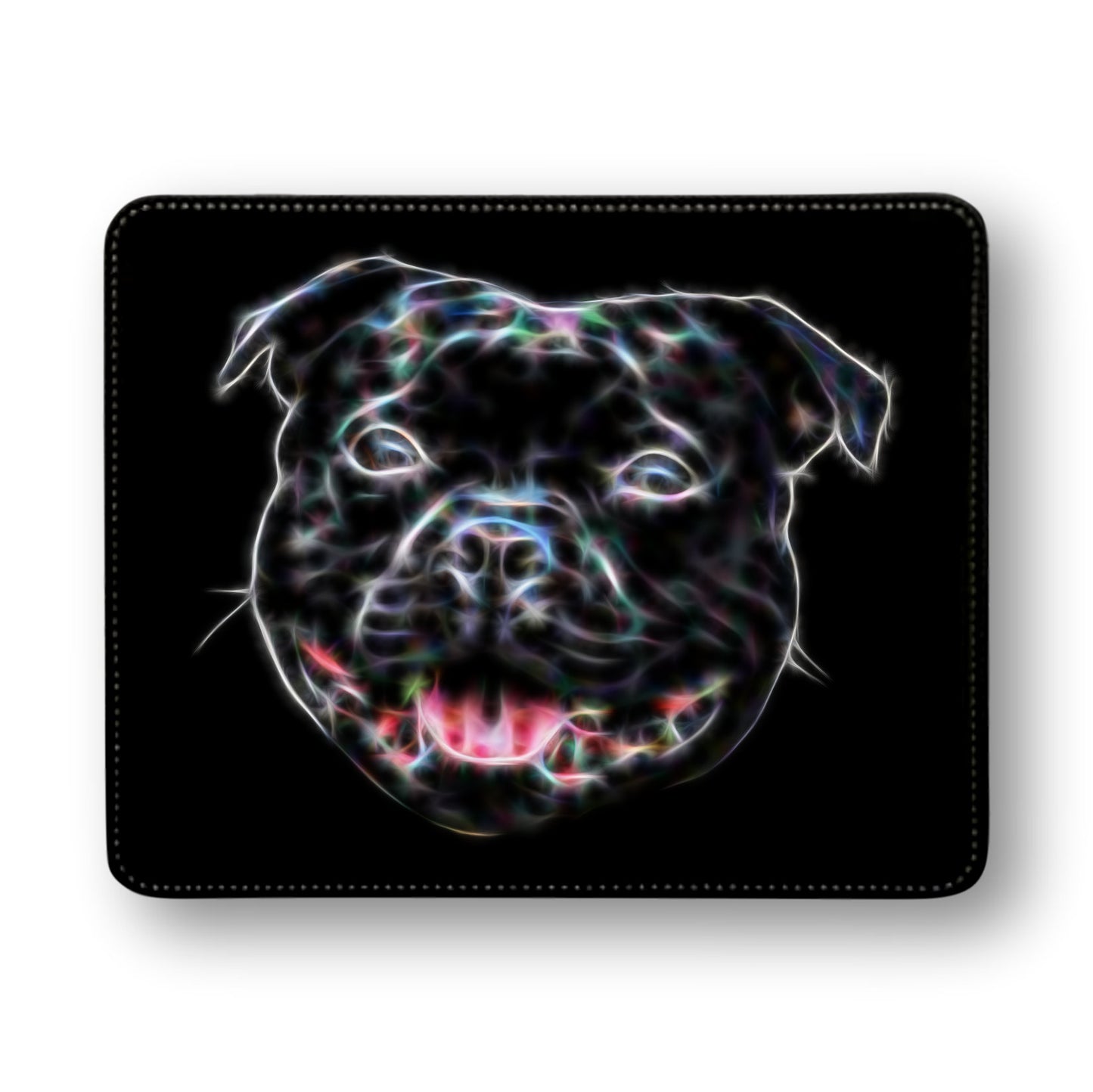 Black Staffordshire Bull Terrier Metal Plaque with Fractal Art Design. Also available as Mouse Pad, Keychain or Coaster.