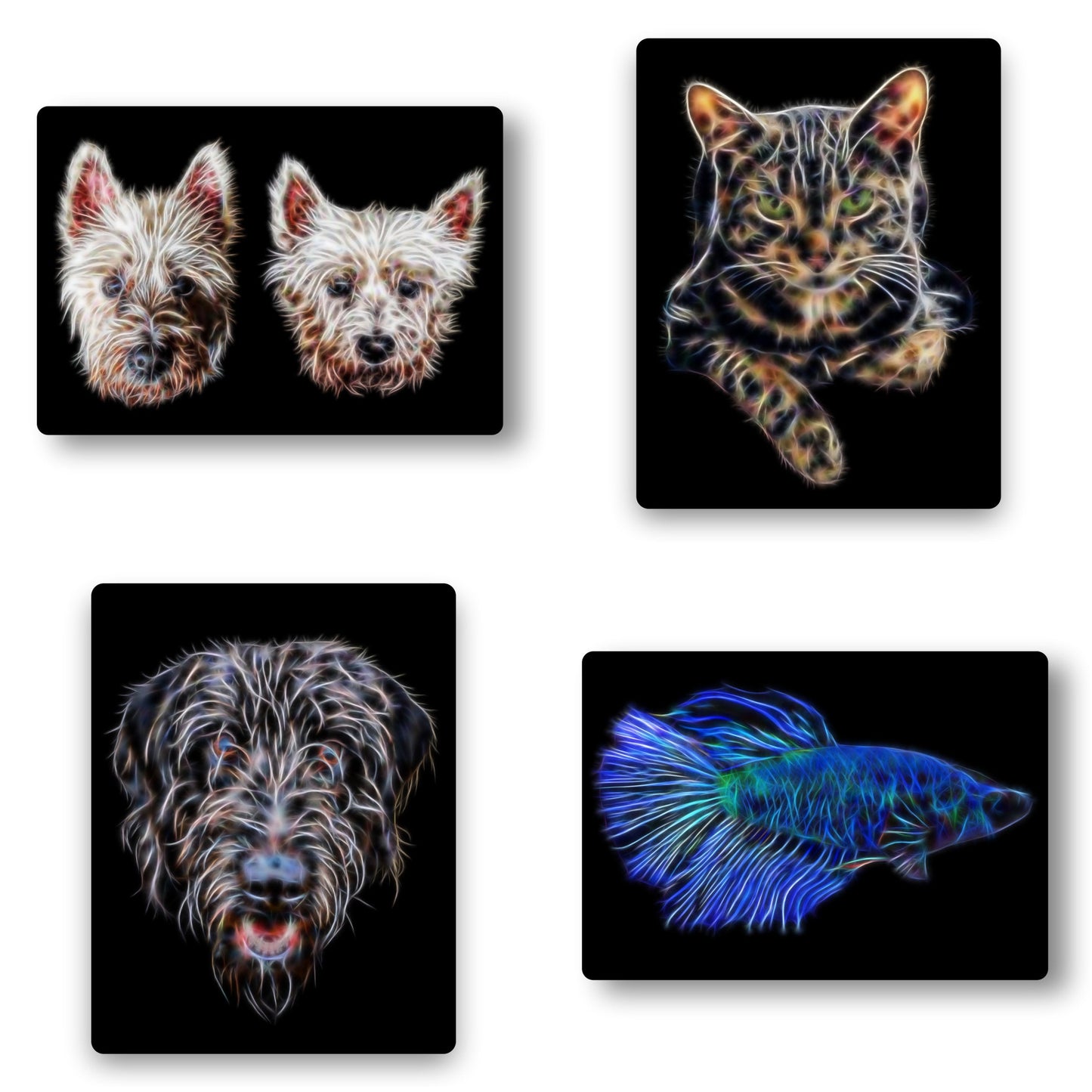 Custom Pet Portrait Dog Portrait Fractal Art Style Printed onto Aluminium Metal Wall Plaque