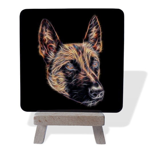 Belgian Shepherd / Sheepdog Metal Plaque and Mini Easel with Stunning Fractal Art Design.