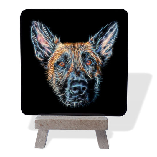 Belgian Shepherd / Sheepdog Metal Plaque and Mini Easel with Stunning Fractal Art Design.