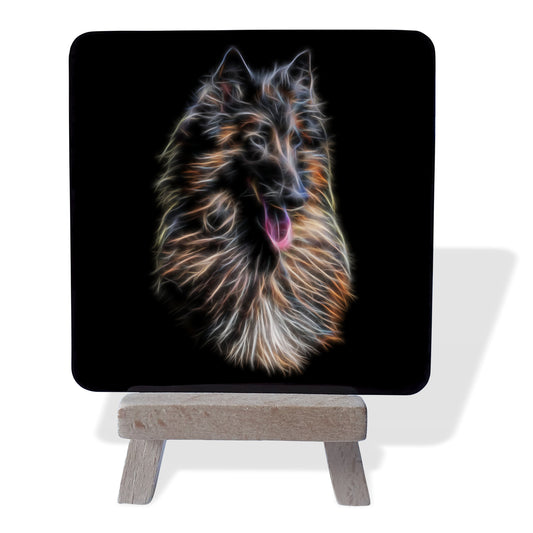 Belgian Shepherd / Sheepdog Metal Plaque and Mini Easel with Stunning Fractal Art Design.