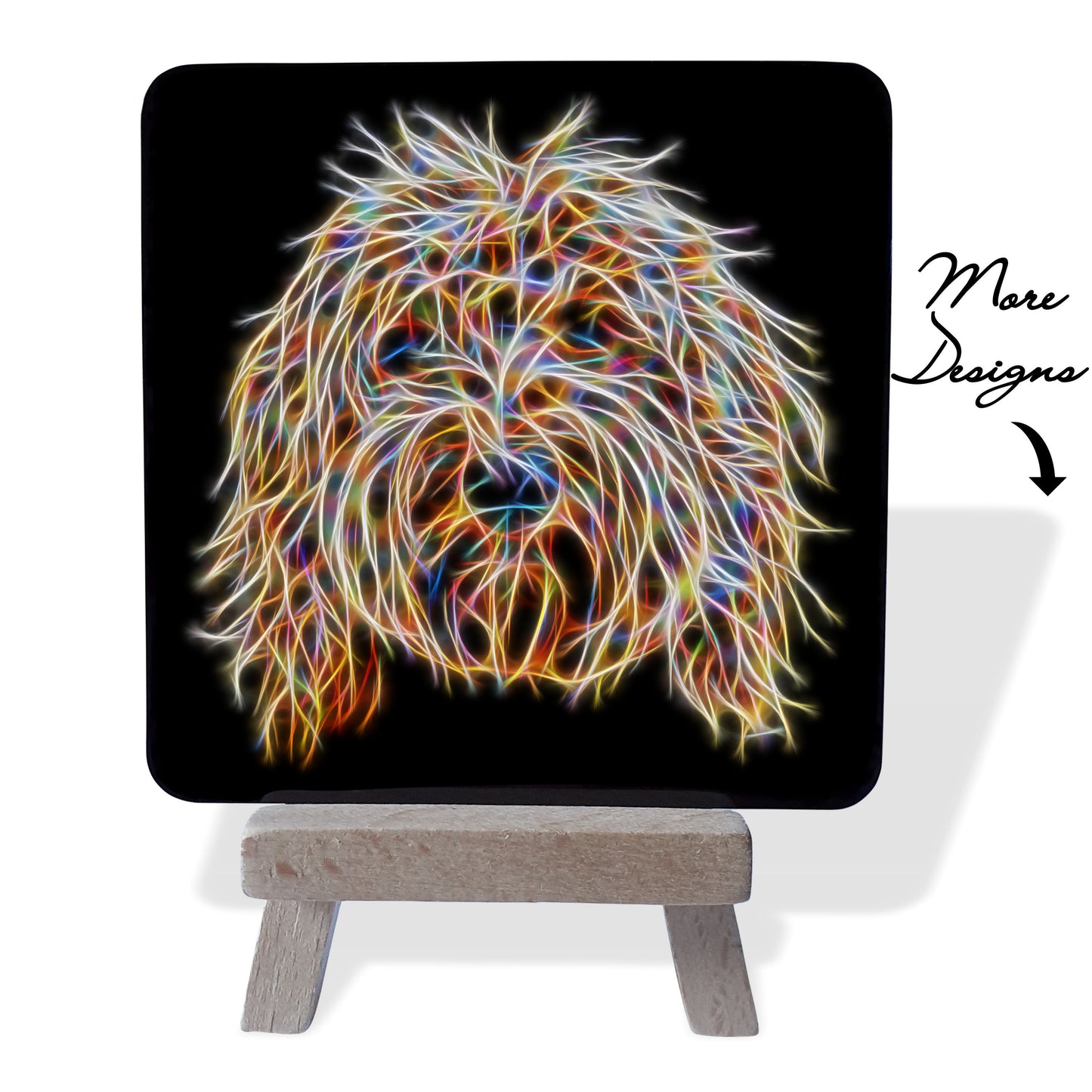 Doodle Dog Metal Plaque and Mini Easel with Stunning Fractal Art Design.