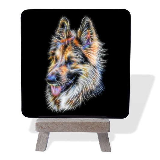 German Shepherd Dog Metal Plaque and Mini Easel with Stunning Fractal Art Design.