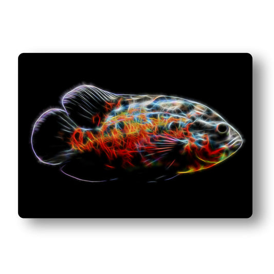 Oscar Cichlid Aluminium Metal Wall Plaque with Stunning Fractal Art Design.