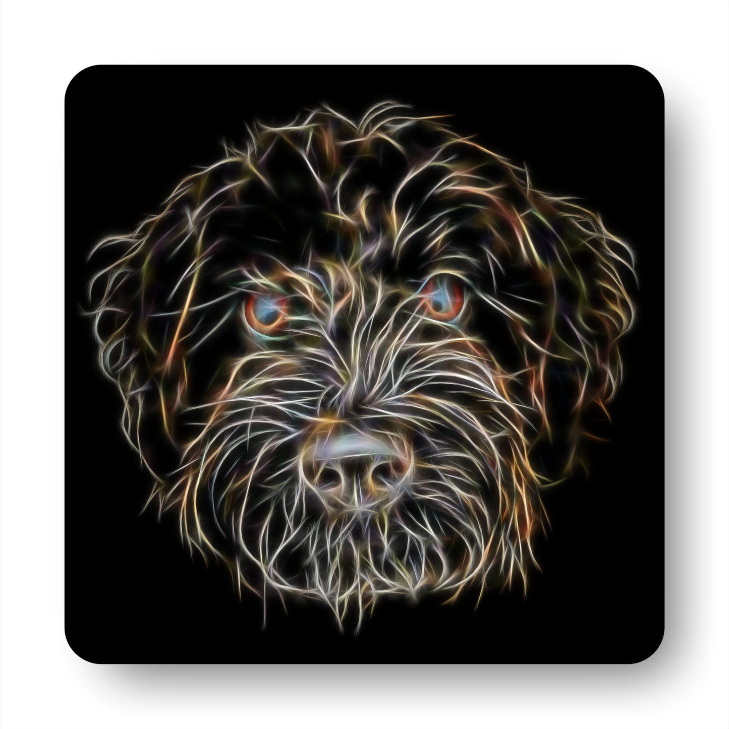 Black Labradoodle Coasters, Set of 2, with Stunning Fractal Art Design