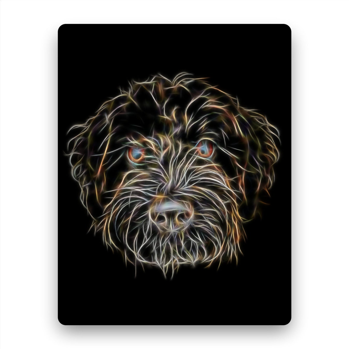 Black Labradoodle Metal Wall Plaque with Stunning Fractal Art Design