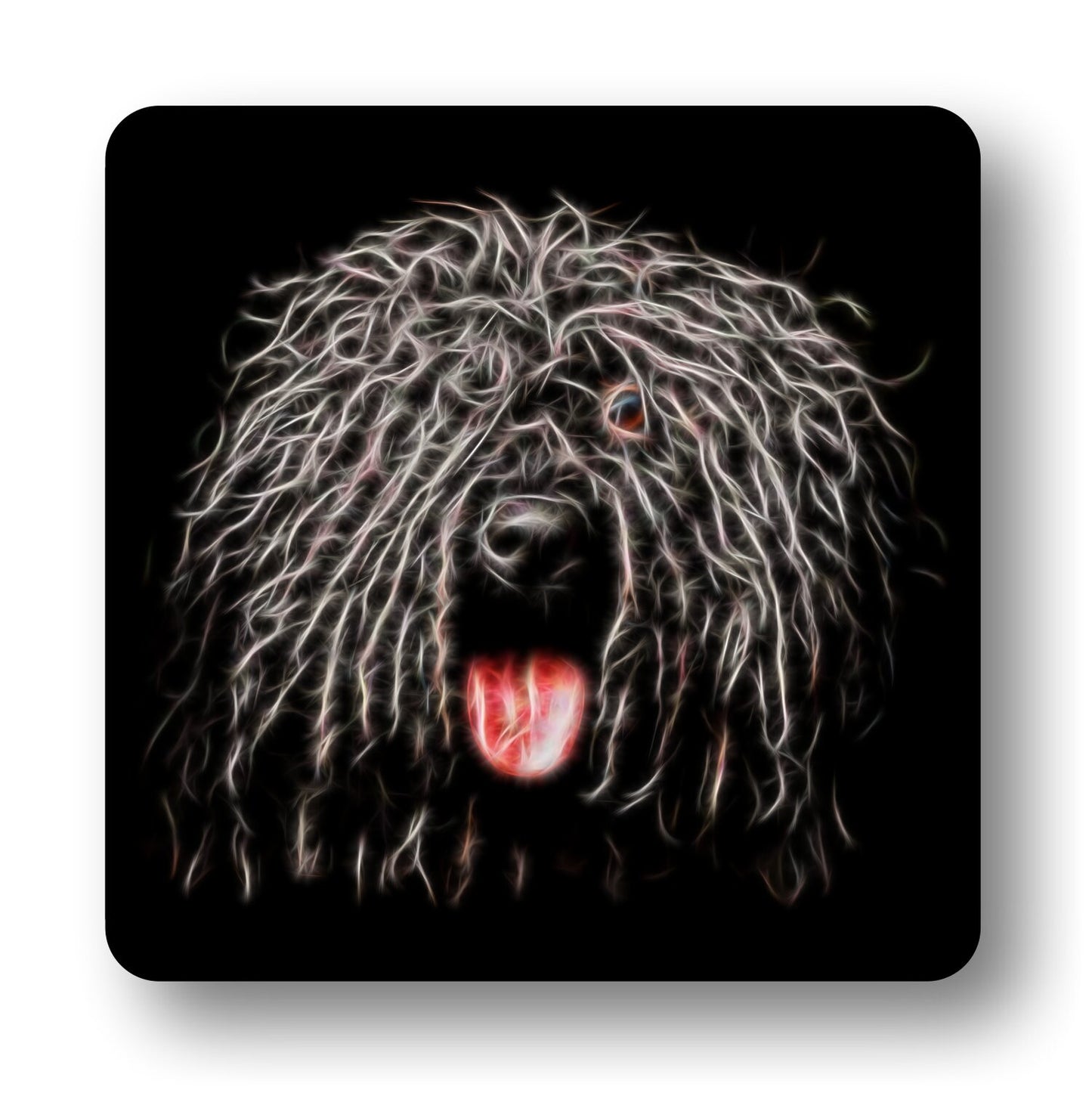 Black Puli Fractal Art Aluminium Metal Wall Plaque. Also available as Mouse Pad, Keychain or Coaster.