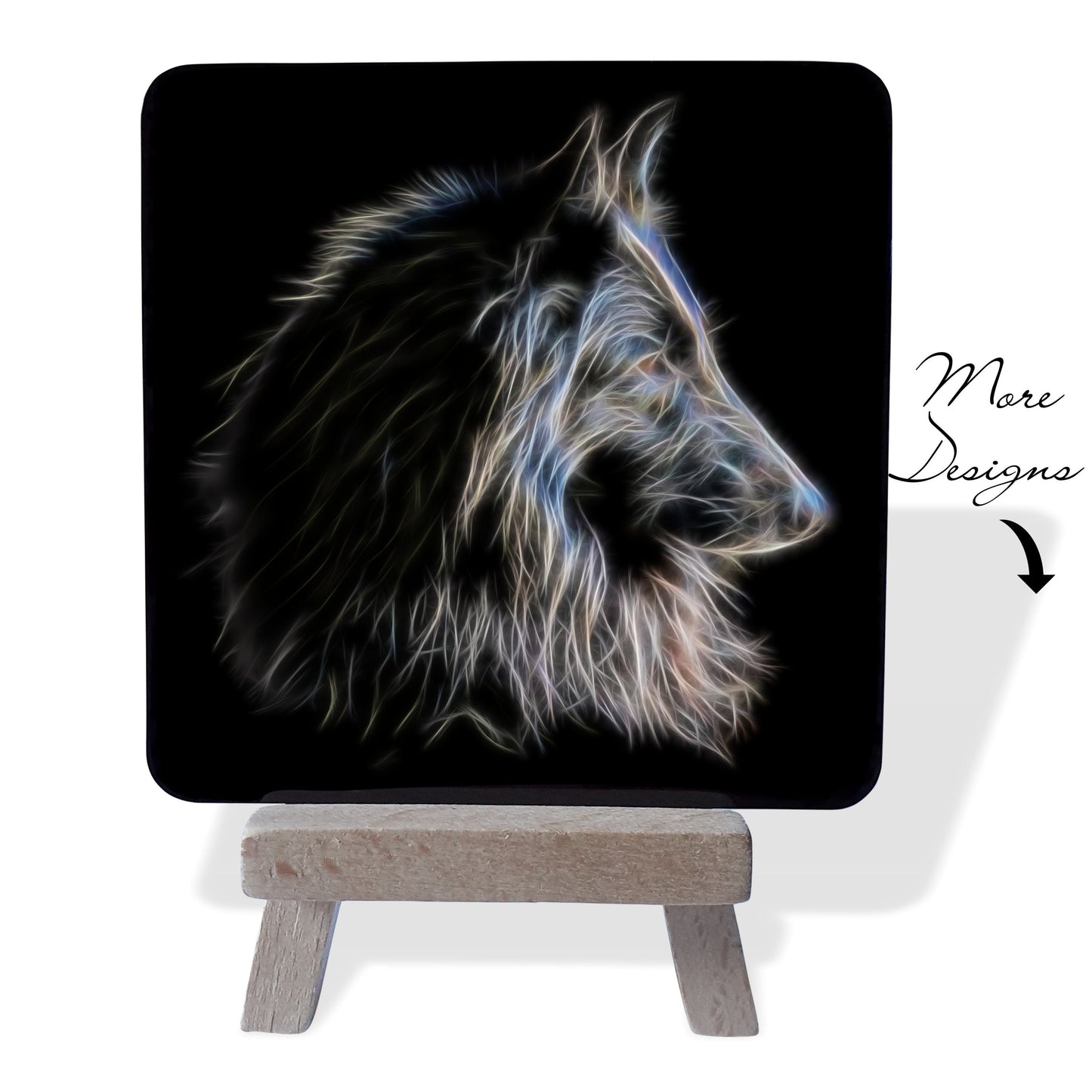 Belgian Shepherd / Sheepdog Metal Plaque and Mini Easel with Stunning Fractal Art Design.