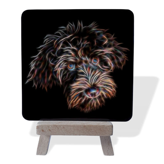 Doodle Dog Metal Plaque and Mini Easel with Stunning Fractal Art Design.