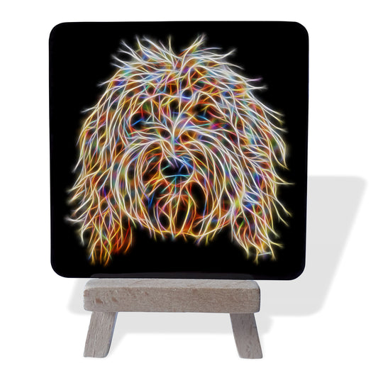 Doodle Dog Metal Plaque and Mini Easel with Stunning Fractal Art Design.