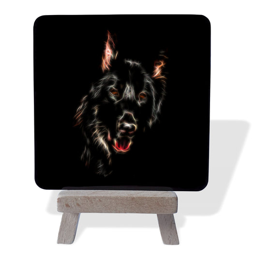 German Shepherd Dog Metal Plaque and Mini Easel with Stunning Fractal Art Design.