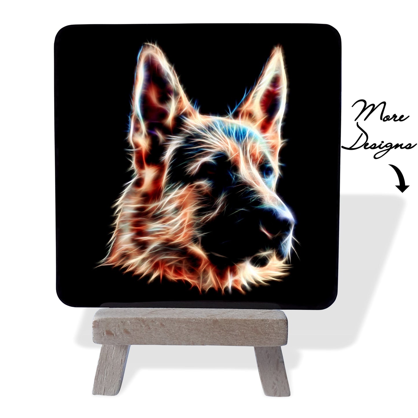 German Shepherd Dog Metal Plaque and Mini Easel with Stunning Fractal Art Design.