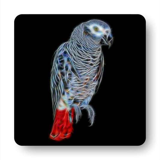 African Grey Parrot Coasters, Set of 2, with Stunning Fractal Art Design.