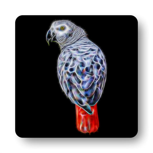 African Grey Parrot Coasters, Set of 2, with Stunning Fractal Art Design.