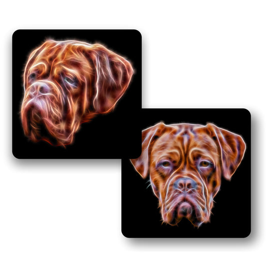Dogue De Bordeaux Coasters, Set of 2, with Stunning Fractal Art Design.