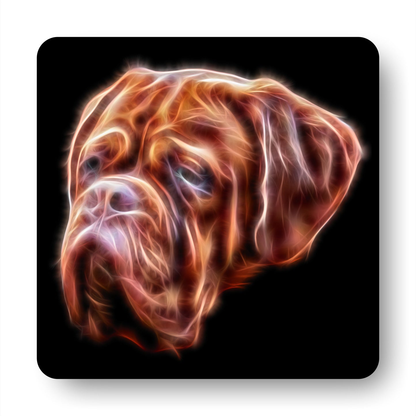 Dogue De Bordeaux Coasters, Set of 2, with Stunning Fractal Art Design.