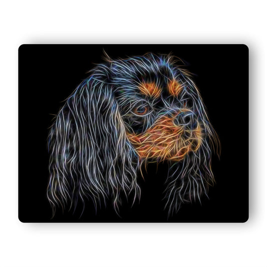 Black and Tan King Charles Spaniel Aluminium Metal Wall Plaque with Stunning Fractal Art Design.