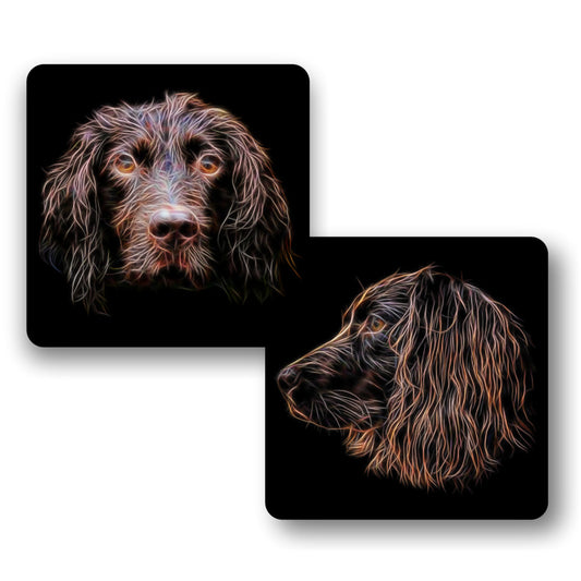 Cocker Spaniel - Chocolate Working Cocker Spaniel Coaster Set with Fractal Art Design Set #1