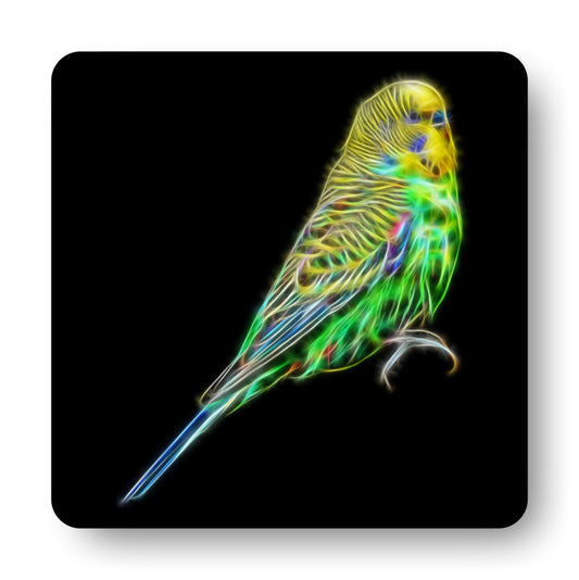 Budgie Coasters, Set of 2, with Stunning Fractal Art Design. Blue and Green Budgerigars