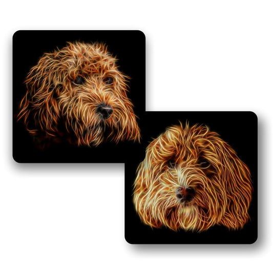 Red Cockapoo Coasters, Set of 2, with Stunning Fractal Art Design.