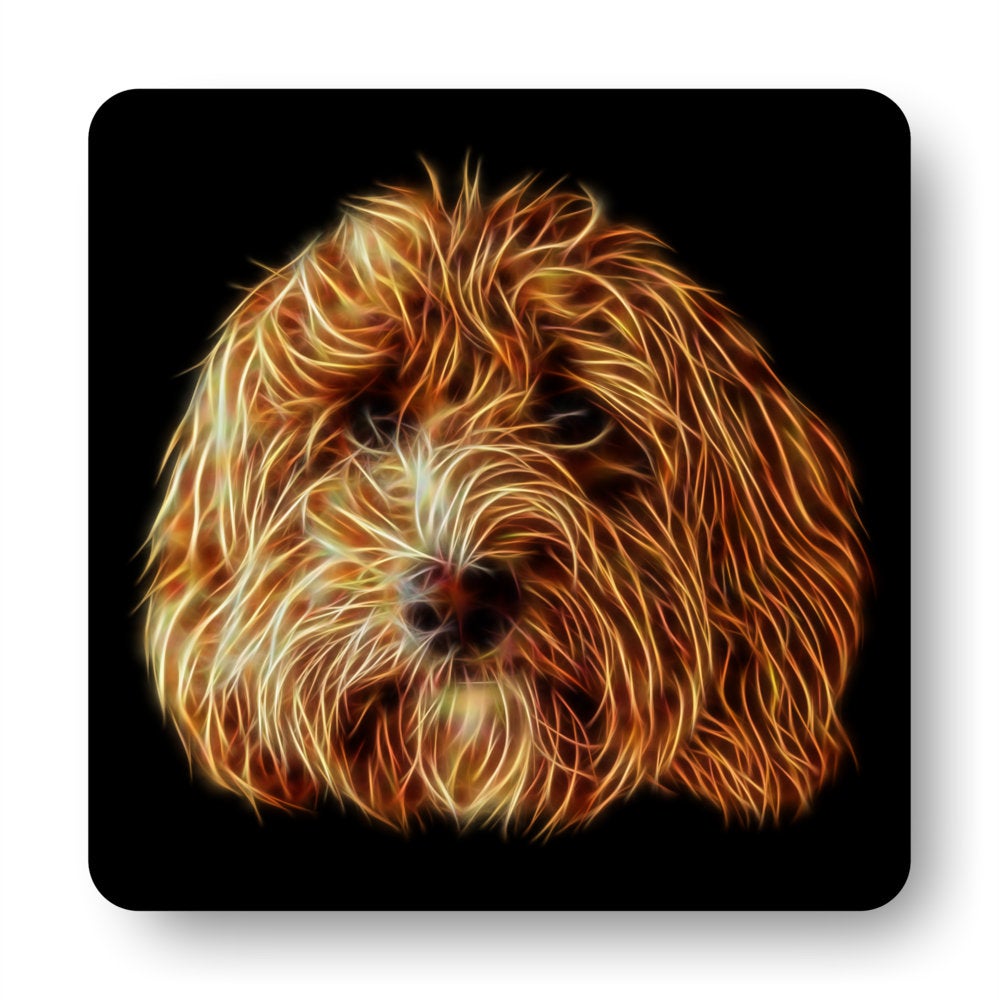 Red Cockapoo Coasters, Set of 2, with Stunning Fractal Art Design.