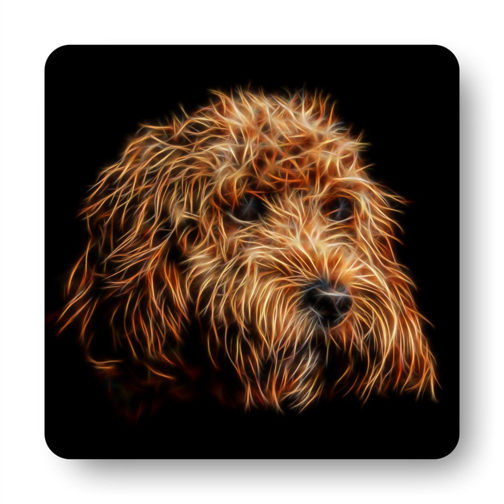 Red Cockapoo Coasters, Set of 2, with Stunning Fractal Art Design.