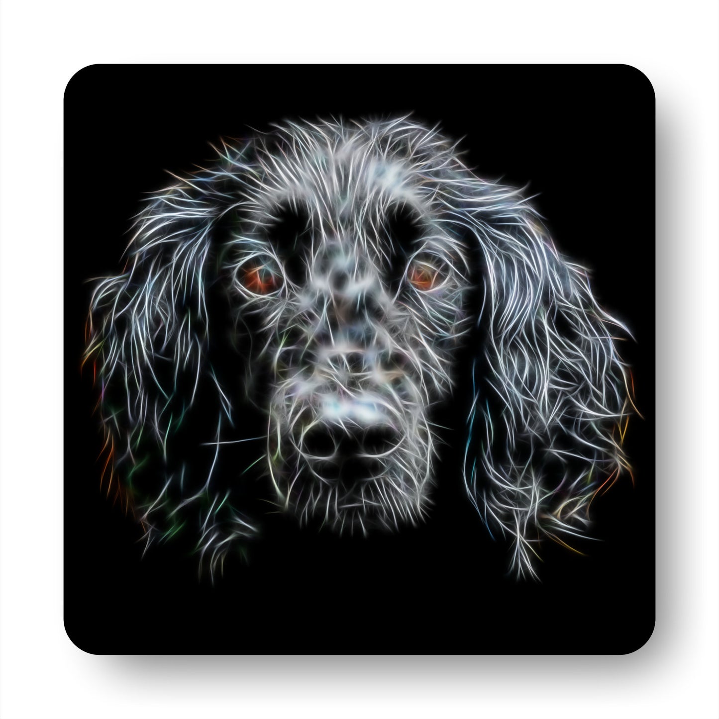 Black Working Cocker Spaniel Coasters, Set of 2, with Stunning Fractal Art Design.