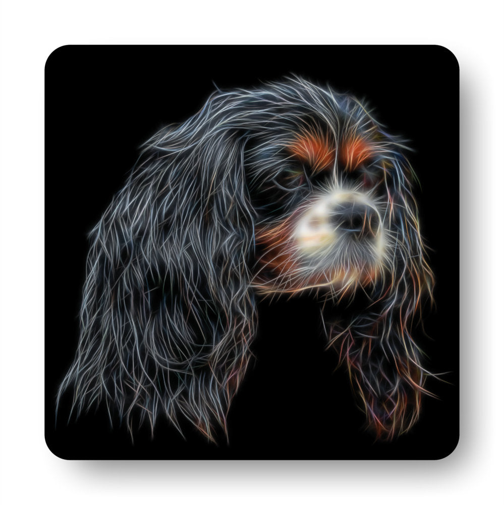 Tricolour King Charles Spaniel Coasters, Set of 2, with Fractal Art Design