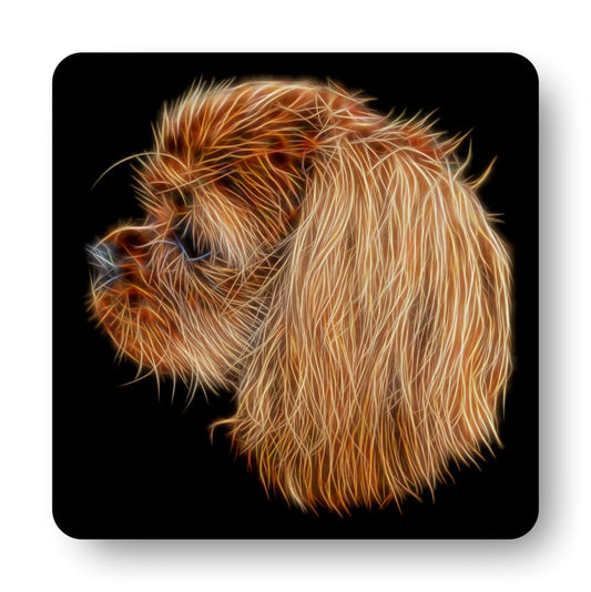 Ruby King Charles Spaniel Coasters, Set of 4, with Fractal Art Design
