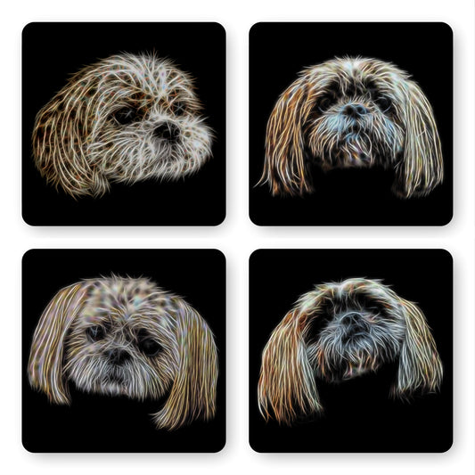 Shih Tzu Coasters, Set of 4, with Fractal Art Design, Perfect Shih Tzu Owner Gift