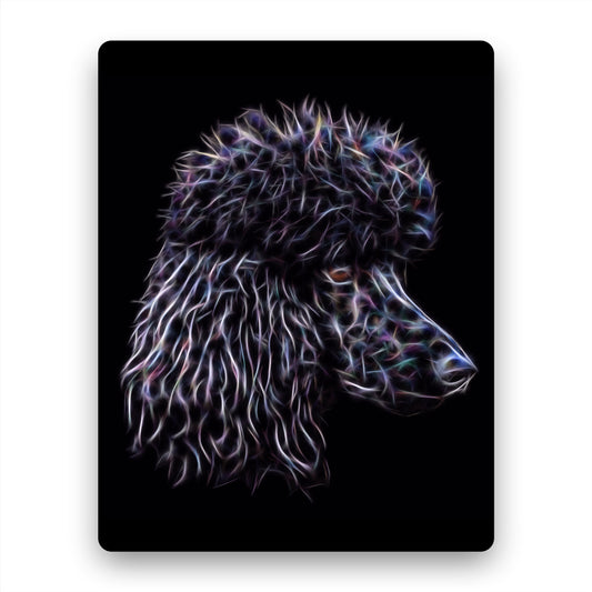 Black Standard Poodle Metal Wall Plaque with Stunning Fractal Art Design.