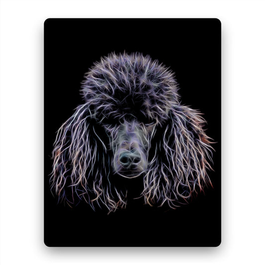 Black Standard Poodle Metal Wall Plaque with Stunning Fractal Art Design.