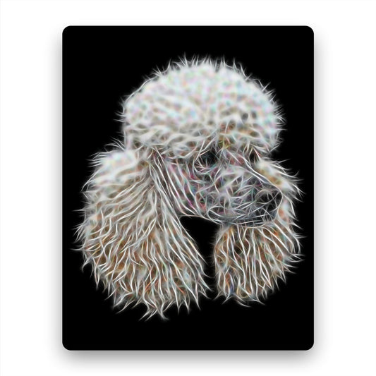 White Standard Poodle Metal Wall Plaque with Stunning Fractal Art Design.