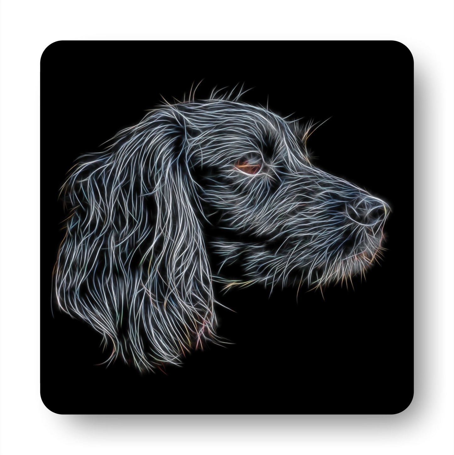 Black Working Cocker Spaniel Coasters, Set of 2, with Stunning Fractal Art Design.