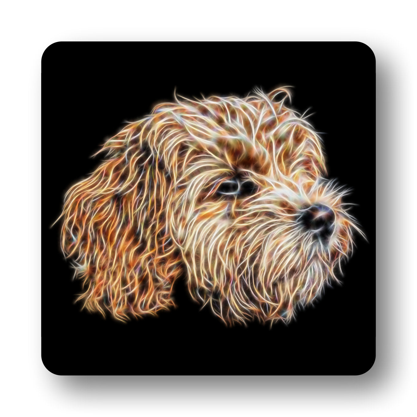 Apricot Cavapoo Coasters, Set of 2, with Stunning Fractal Art Design.
