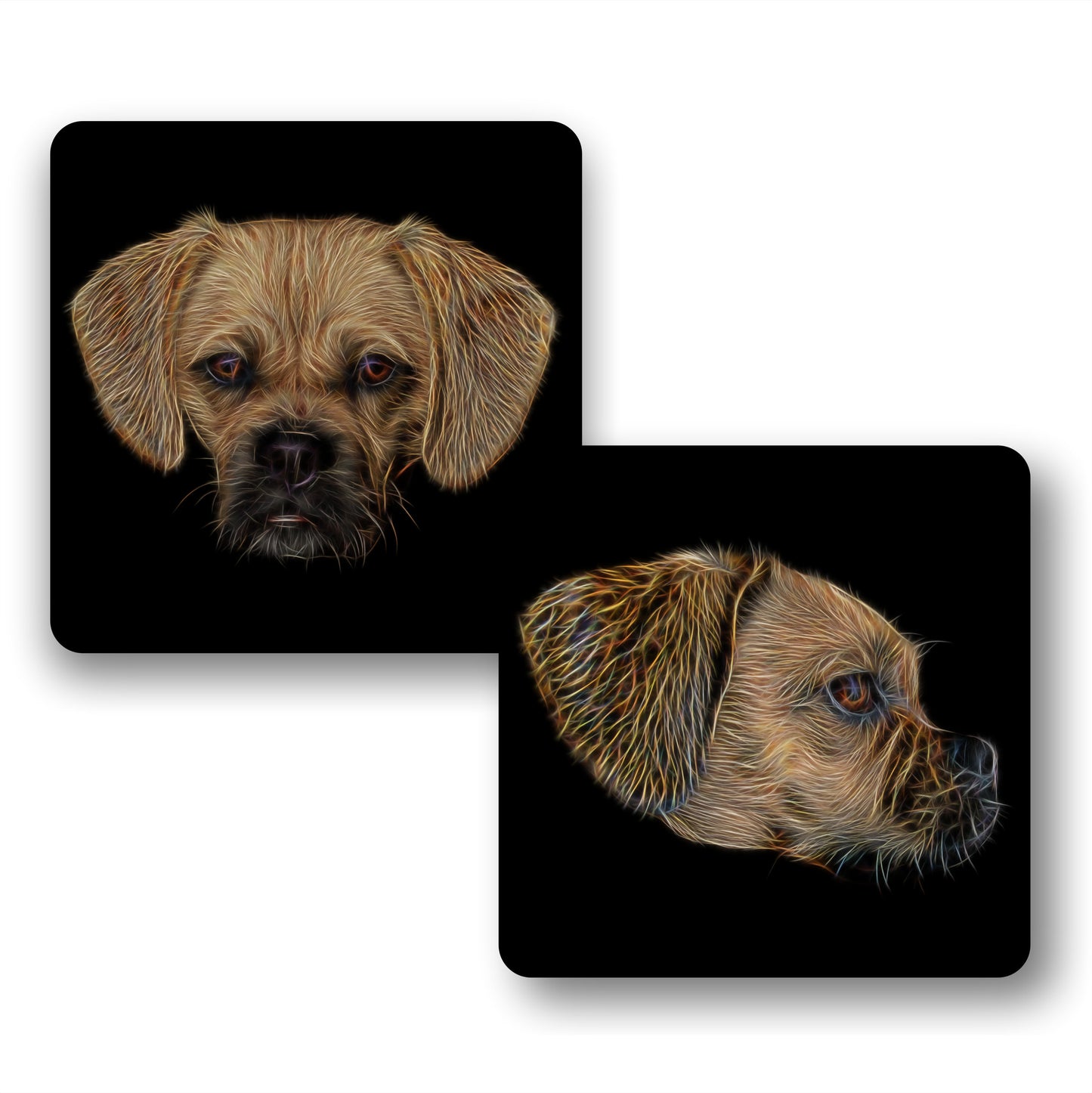 Puggle Coasters, Set of 2, with Stunning Fractal Art Design.