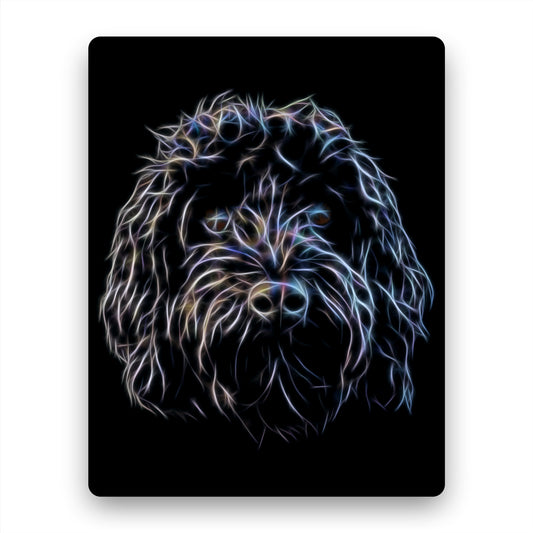 Black Cockapoo Metal Wall Plaque with Stunning Fractal Art Design.