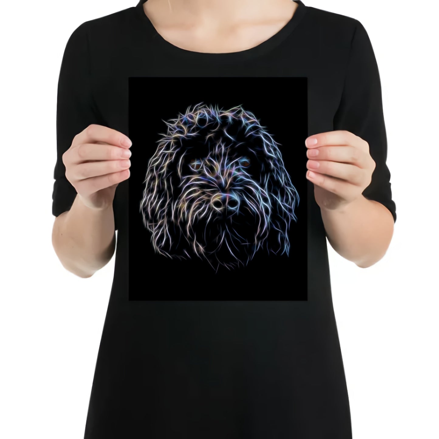 Black Cockapoo Metal Wall Plaque with Stunning Fractal Art Design.