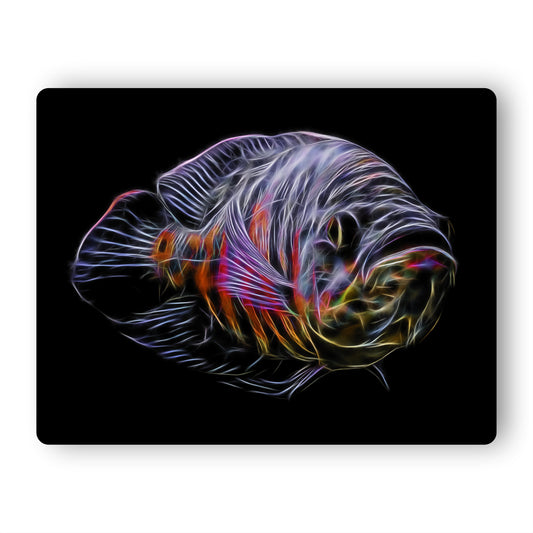 Oscar Cichlid Aluminium Metal Wall Plaque with Stunning Fractal Art Design.