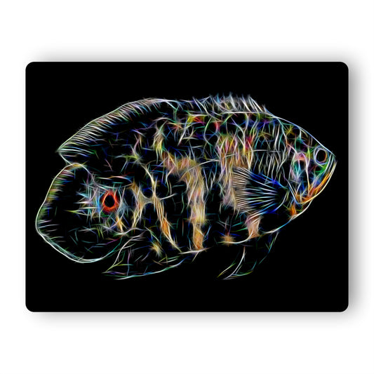 Oscar Cichlid Aluminium Metal Wall Plaque with Stunning Fractal Art Design.