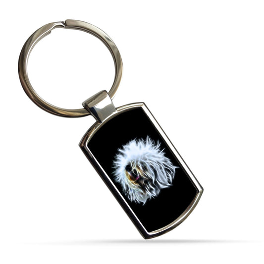 Old English Sheepdog Keychain, Keyring, Bagtag with Stunning Fractal Art Design. A Perfect Gift for Dog Lover.