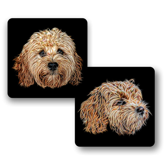 Apricot Cavapoo Coasters, Set of 2, with Stunning Fractal Art Design.