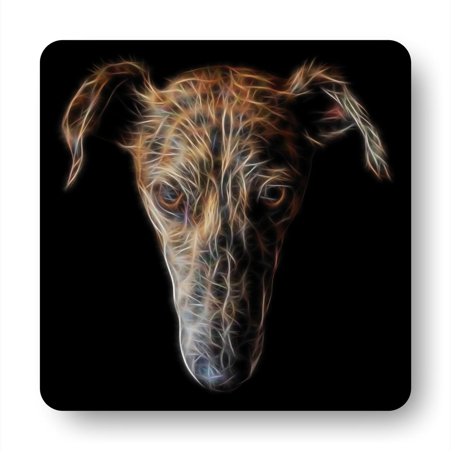 Brindle Lurcher Coasters, Set of 2, with Stunning Fractal Art Design.