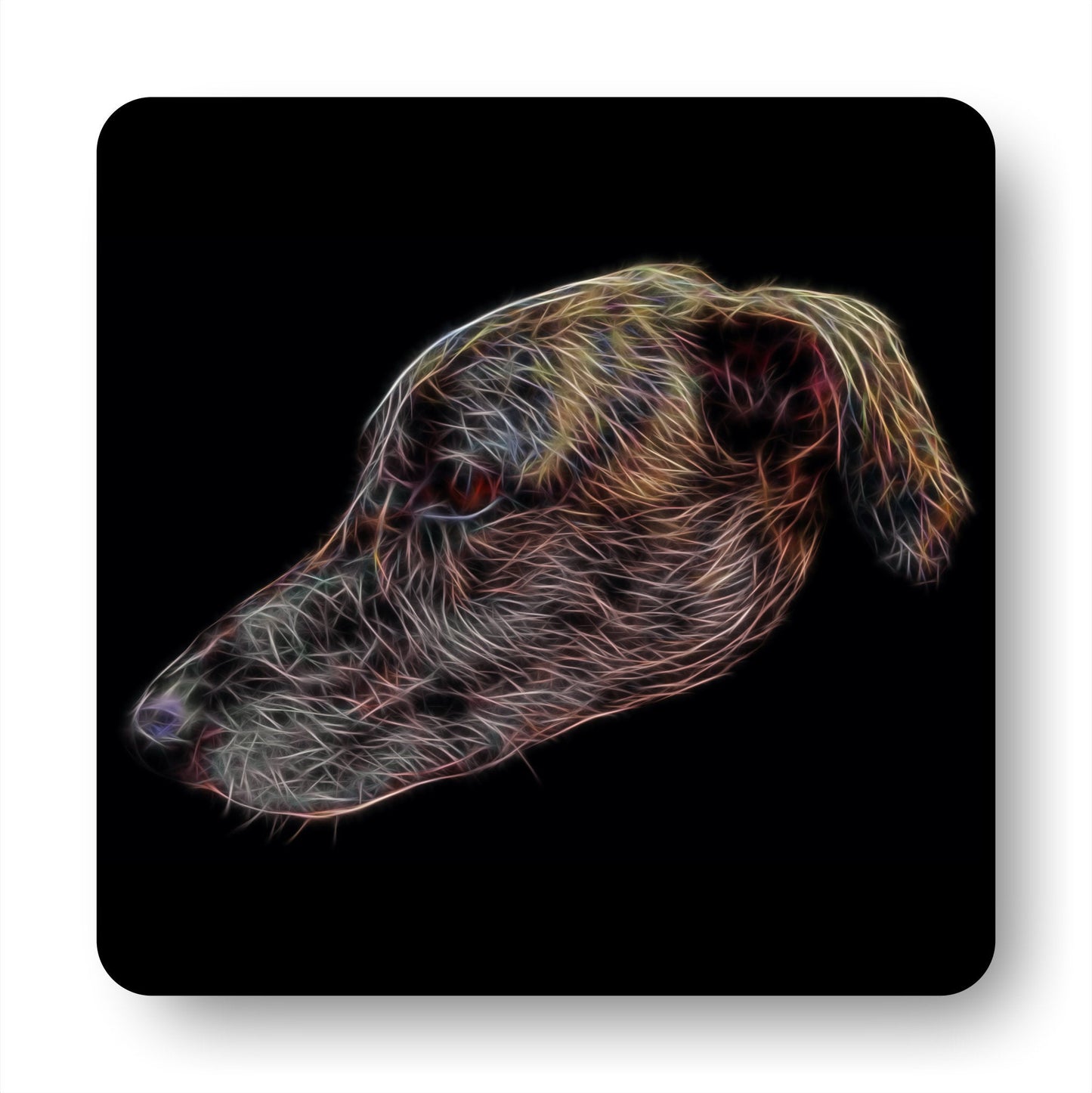 Brindle Lurcher Coasters, Set of 2, with Stunning Fractal Art Design.