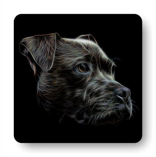 Black Staffordshire Bull Terrier Coasters, Set of 4, with Stunning Fractal Art Design. Perfect Dog Owner Gift.