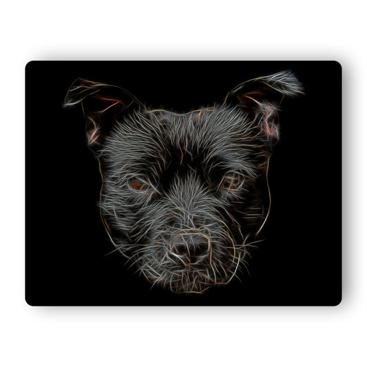 Black Staffordshire Bull Terrier Metal Wall Plaque with Fractal Art Design, Perfect Dog Owner Gift.
