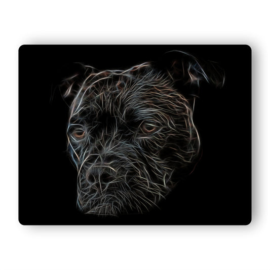 Black Staffordshire Bull Terrier Metal Wall Plaque with Fractal Art Design, Perfect Dog Owner Gift.