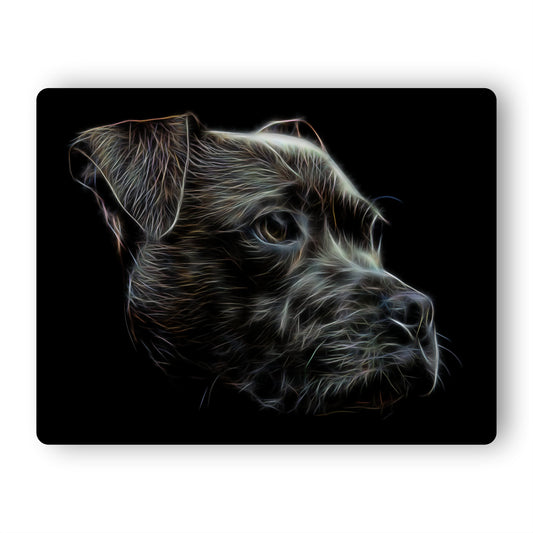 Black Staffordshire Bull Terrier Metal Wall Plaque with Fractal Art Design, Perfect Dog Owner Gift.