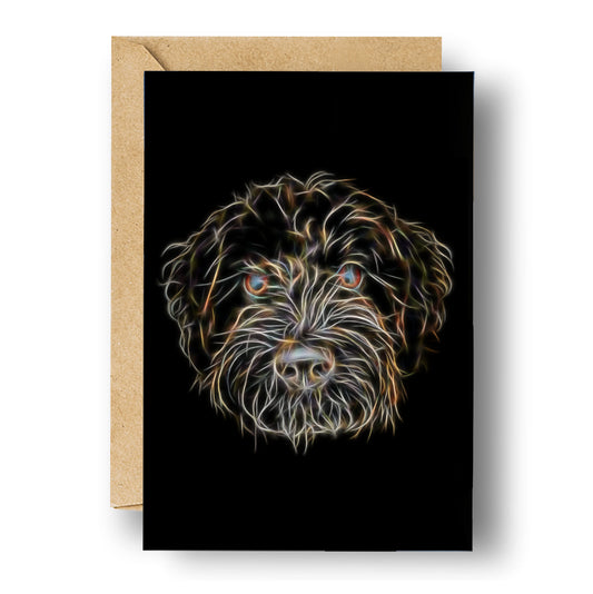 Black Labradoodle Blank Birthday Greeting Card with Stunning Fractal Art Design