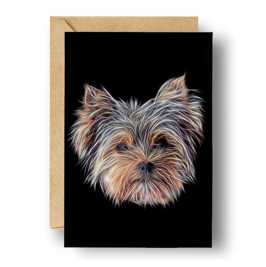 Yorkshire Terrier Blank Birthday Greeting Card with Stunning Fractal Art Design